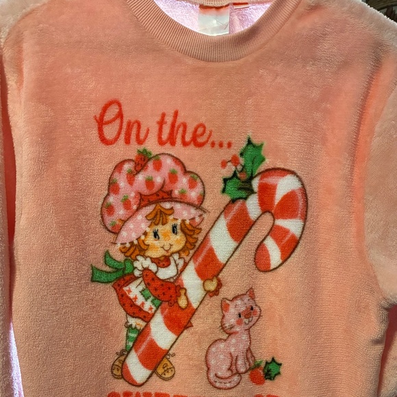 Strawberry Shortcake Pink Fuzzy Holiday Sweater with Candy Cane Design - Picture 3 of 3